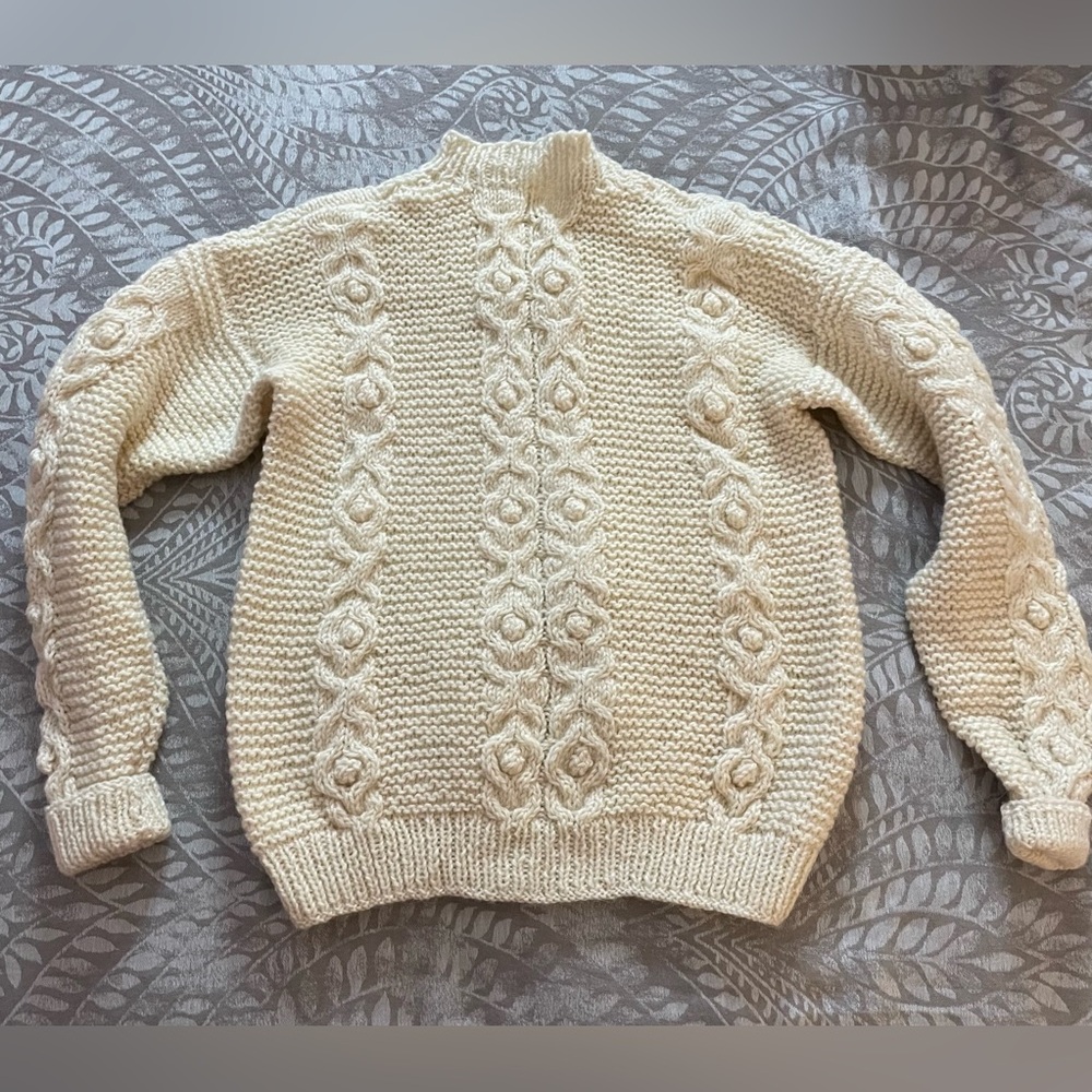 Vintage Handmade Cream Cable Knit Sweater - Picture 3 of 6